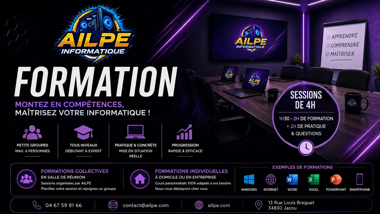 Formation informatique à Jacou (Montpellier) : ateliers collectifs et cours individuels à domicile