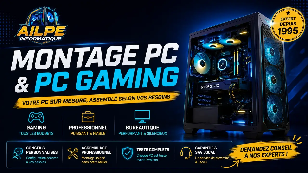 Montage PC et PC gaming sur mesure, assemblé et testé dans l’atelier AILPE à Jacou