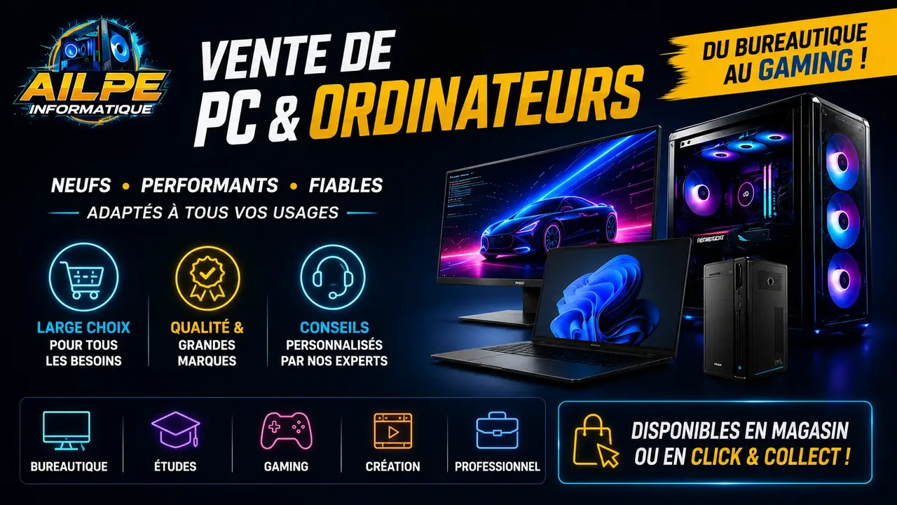 Vente de PC et ordinateurs portables à Jacou, du bureautique au gaming
